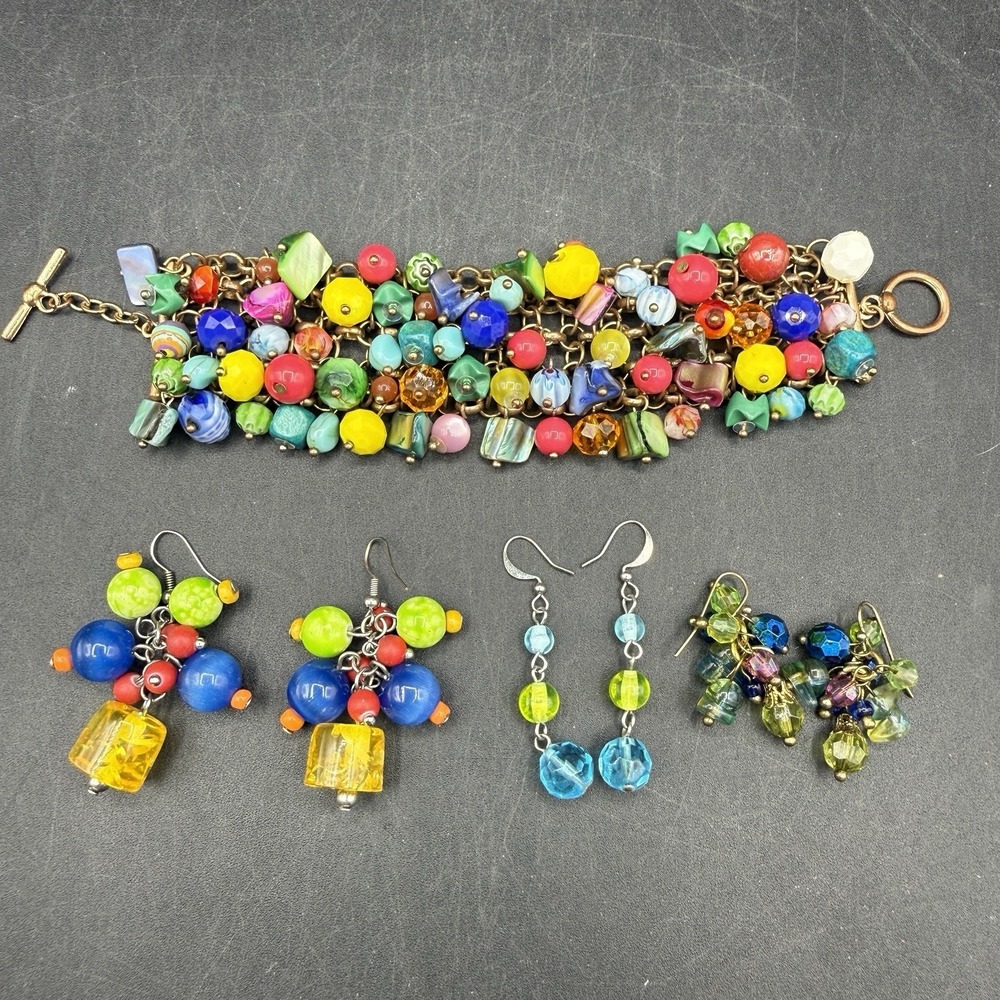 Small Lot Costume Jewelry, Bracelet Earrings Tropical Bright chunky Statement
